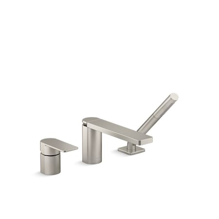 Kohler Tub Filler, 11-1/2 in, 3, Widespread; Deck Mounted, Vibrant Brushed Nickel 23488-4-BN